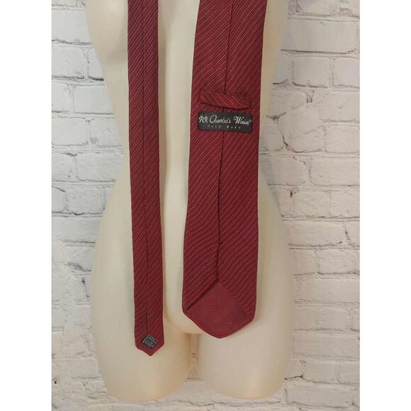 Charles Wain Handmade Men's Red/Black Diagonal Stripe Tie - Picture 4 of 6